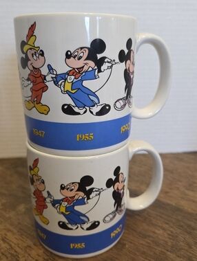 Disney Vintage Mickey Through The Years Set Of 2 Mugs.
